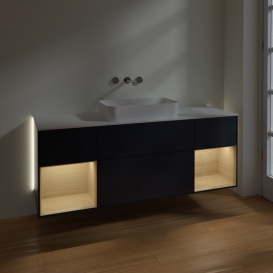 Тумба под раковину Villeroy & Boch Finion 160х50,1 см с подсветкой МДФ темно-синий матовый лак/стекло белое матовое G741PCHG