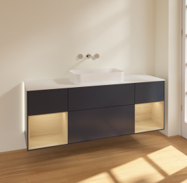 Тумба под раковину Villeroy & Boch Finion 160х50,1 см с подсветкой МДФ темно-синий матовый лак/стекло белое матовое G741PCHG