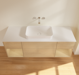 Тумба под раковину Villeroy & Boch Finion 160х50,1 см с подсветкой МДФ шпон дуба/стекло белое матовое G741PCPC