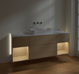 Тумба под раковину Villeroy & Boch Finion 160х50,1 см с подсветкой МДФ шпон дуба/стекло белое матовое G741PCPC