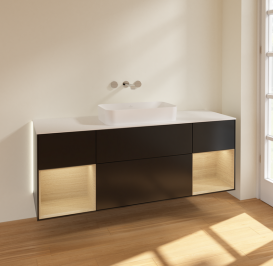 Тумба под раковину Villeroy & Boch Finion 160х50,1 см с подсветкой МДФ черный матовый лак/стекло белое матовое G741PCPD