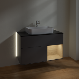 Тумба под раковину Villeroy & Boch Finion 100х50,1 см с подсветкой МДФ антрацит матовый лак/стекло черное матовое G372PCGK