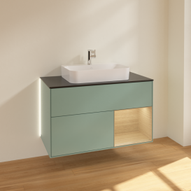 Тумба под раковину Villeroy & Boch Finion 100х50,1 см с подсветкой МДФ оливковый матовый лак/стекло черное матовое G372PCGM