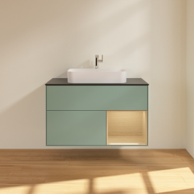 Тумба под раковину Villeroy & Boch Finion 100х50,1 см с подсветкой МДФ оливковый матовый лак/стекло черное матовое G372PCGM