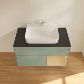 Тумба под раковину Villeroy & Boch Finion 100х50,1 см с подсветкой МДФ оливковый матовый лак/стекло черное матовое G372PCGM