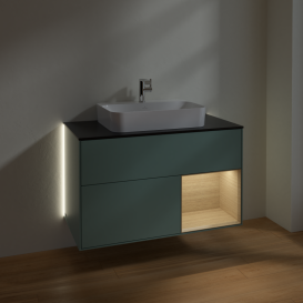 Тумба под раковину Villeroy & Boch Finion 100х50,1 см с подсветкой МДФ оливковый матовый лак/стекло черное матовое G372PCGM