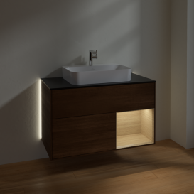 Тумба під раковину Villeroy & Boch Finion 100х50,1 см із підсвічуванням МДФ шпон волоського горіха/скло чорне матове G372PCGN