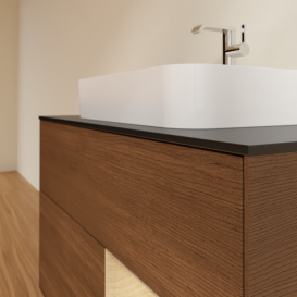 Тумба під раковину Villeroy & Boch Finion 100х50,1 см із підсвічуванням МДФ шпон волоського горіха/скло чорне матове G372PCGN