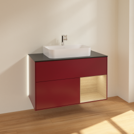 Тумба под раковину Villeroy & Boch Finion 100х50,1 см с подсветкой МДФ пион матовый лак/стекло черное матовое G372PCHB