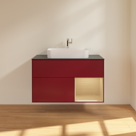 Тумба под раковину Villeroy & Boch Finion 100х50,1 см с подсветкой МДФ пион матовый лак/стекло черное матовое G372PCHB