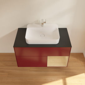 Тумба под раковину Villeroy & Boch Finion 100х50,1 см с подсветкой МДФ пион матовый лак/стекло черное матовое G372PCHB