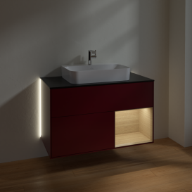 Тумба под раковину Villeroy & Boch Finion 100х50,1 см с подсветкой МДФ пион матовый лак/стекло черное матовое G372PCHB