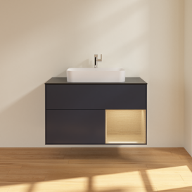 Тумба под раковину Villeroy & Boch Finion 100х50,1 см с подсветкой МДФ темно-синий матовый лак/стекло черное матовое G372PCHG