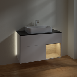 Тумба под раковину Villeroy & Boch Finion 100х50,1 см с подсветкой МДФ белый матовый лак/стекло черное матовое G372PCMT