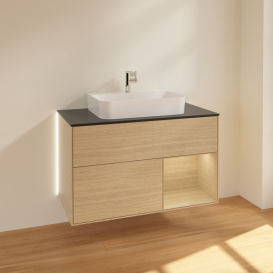 Тумба под раковину Villeroy & Boch Finion 100х50,1 см с подсветкой МДФ шпон дуба/стекло черное матовое G372PCPC