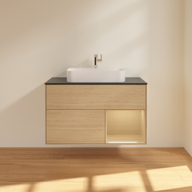 Тумба под раковину Villeroy & Boch Finion 100х50,1 см с подсветкой МДФ шпон дуба/стекло черное матовое G372PCPC