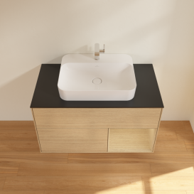 Тумба под раковину Villeroy & Boch Finion 100х50,1 см с подсветкой МДФ шпон дуба/стекло черное матовое G372PCPC