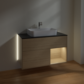 Тумба под раковину Villeroy & Boch Finion 100х50,1 см с подсветкой МДФ шпон дуба/стекло черное матовое G372PCPC