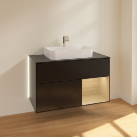 Тумба під раковину Villeroy & Boch Finion 100х50,1 см із підсвічуванням МДФ чорний матовий лак/скло чорне матове G372PCPD