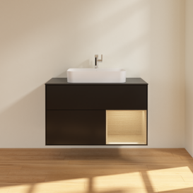 Тумба под раковину Villeroy & Boch Finion 100х50,1 см с подсветкой МДФ черный матовый лак/стекло черное матовое G372PCPD