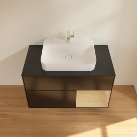 Тумба под раковину Villeroy & Boch Finion 100х50,1 см с подсветкой МДФ черный матовый лак/стекло черное матовое G372PCPD