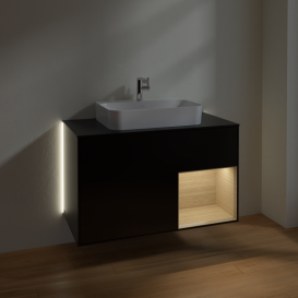 Тумба под раковину Villeroy & Boch Finion 100х50,1 см с подсветкой МДФ черный матовый лак/стекло черное матовое G372PCPD