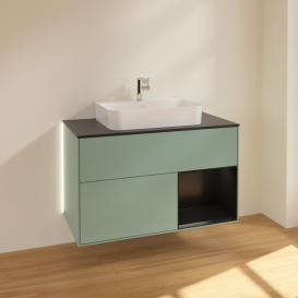 Тумба под раковину Villeroy & Boch Finion 100х50,1 см с подсветкой МДФ оливковый матовый лак/стекло черное матовое G372PDGM