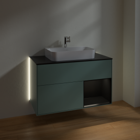 Тумба под раковину Villeroy & Boch Finion 100х50,1 см с подсветкой МДФ оливковый матовый лак/стекло черное матовое G372PDGM