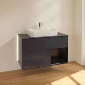 Тумба под раковину Villeroy & Boch Finion 100х50,1 см с подсветкой МДФ темно-синий матовый лак/стекло черное матовое G372PDHG