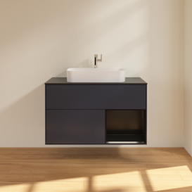 Тумба под раковину Villeroy & Boch Finion 100х50,1 см с подсветкой МДФ темно-синий матовый лак/стекло черное матовое G372PDHG