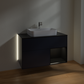 Тумба под раковину Villeroy & Boch Finion 100х50,1 см с подсветкой МДФ темно-синий матовый лак/стекло черное матовое G372PDHG