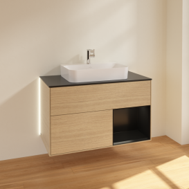 Тумба под раковину Villeroy & Boch Finion 100х50,1 см с подсветкой МДФ шпон дуба/стекло черное матовое G372PDPC