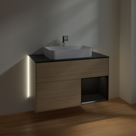 Тумба под раковину Villeroy & Boch Finion 100х50,1 см с подсветкой МДФ шпон дуба/стекло черное матовое G372PDPC