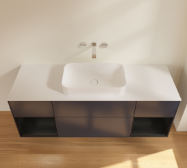 Тумба под раковину Villeroy & Boch Finion 160х50,1 см с подсветкой МДФ темно-синий матовый лак/стекло белое матовое G741PDHG