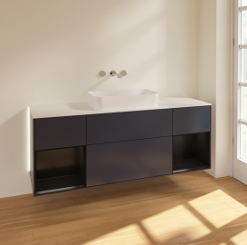 Тумба под раковину Villeroy & Boch Finion 160х50,1 см с подсветкой МДФ темно-синий матовый лак/стекло белое матовое G741PDHG