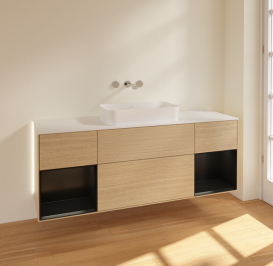 Тумба под раковину Villeroy & Boch Finion 160х50,1 см с подсветкой МДФ шпон дуба/стекло белое матовое G741PDPC