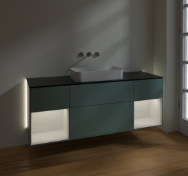 Тумба под раковину Villeroy & Boch Finion 160х50,1 см с подсветкой МДФ оливковый матовый лак/стекло черное матовое G742GFGM