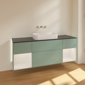 Тумба под раковину Villeroy & Boch Finion 160х50,1 см с подсветкой МДФ оливковый матовый лак/стекло черное матовое G742GFGM