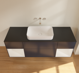 Тумба под раковину Villeroy & Boch Finion 160х50,1 см с подсветкой МДФ темно-синий матовый лак/стекло черное матовое G742GFHG