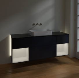 Тумба под раковину Villeroy & Boch Finion 160х50,1 см с подсветкой МДФ темно-синий матовый лак/стекло черное матовое G742GFHG
