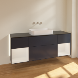 Тумба под раковину Villeroy & Boch Finion 160х50,1 см с подсветкой МДФ темно-синий матовый лак/стекло черное матовое G742GFHG