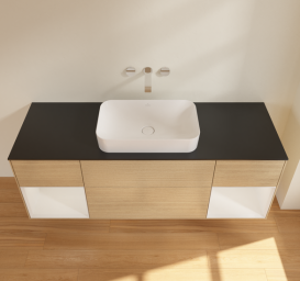 Тумба під раковину Villeroy & Boch Finion 160х50,1 см із підсвічуванням МДФ шпон дуба/скло чорне матове G742GFPC