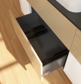 Тумба під раковину Villeroy & Boch Finion 160х50,1 см із підсвічуванням МДФ шпон дуба/скло чорне матове G742GFPC