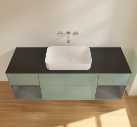 Тумба под раковину Villeroy & Boch Finion 160х50,1 см с подсветкой МДФ оливковый матовый лак/стекло черное матовое G742GKGM