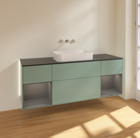 Тумба под раковину Villeroy & Boch Finion 160х50,1 см с подсветкой МДФ оливковый матовый лак/стекло черное матовое G742GKGM