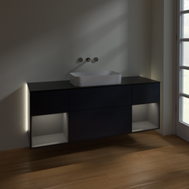 Тумба под раковину Villeroy & Boch Finion 160х50,1 см с подсветкой МДФ темно-синий матовый лак/стекло черное матовое G742GKHG