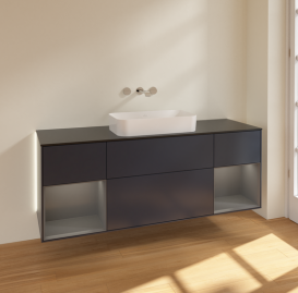 Тумба под раковину Villeroy & Boch Finion 160х50,1 см с подсветкой МДФ темно-синий матовый лак/стекло черное матовое G742GKHG