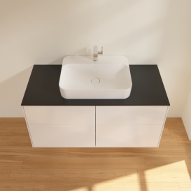 Тумба под раковину Villeroy & Boch Finion 120х50,1 см МДФ глянцевый белый лак/стекло черное матовое F38200GF