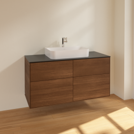 Тумба под раковину Villeroy & Boch Finion 120х50,1 см МДФ шпон грецкого ореха/стекло черное матовое F38200GN