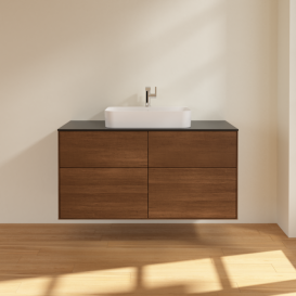 Тумба под раковину Villeroy & Boch Finion 120х50,1 см МДФ шпон грецкого ореха/стекло черное матовое F38200GN